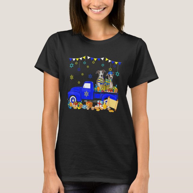 T-shirt Two Hanukkah Whippets On Pickup Truck With Menorah (Devant)