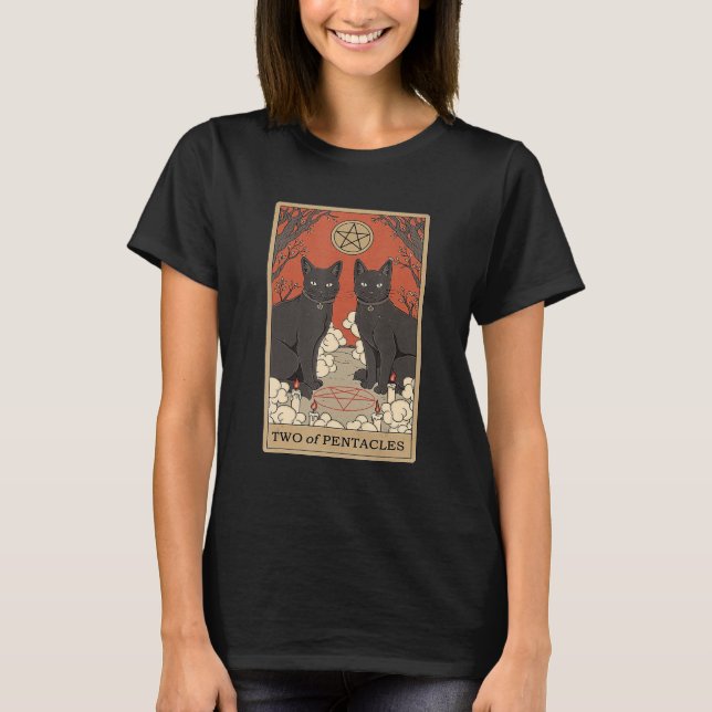 T-shirt Two Of Pentacles Tarot Card Cat (Devant)