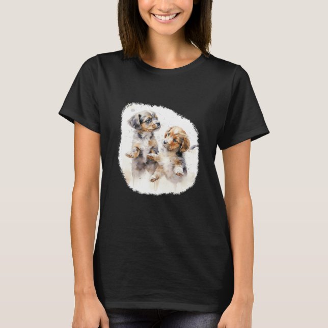 T-shirt Two puppies in watercolour style (Devant)