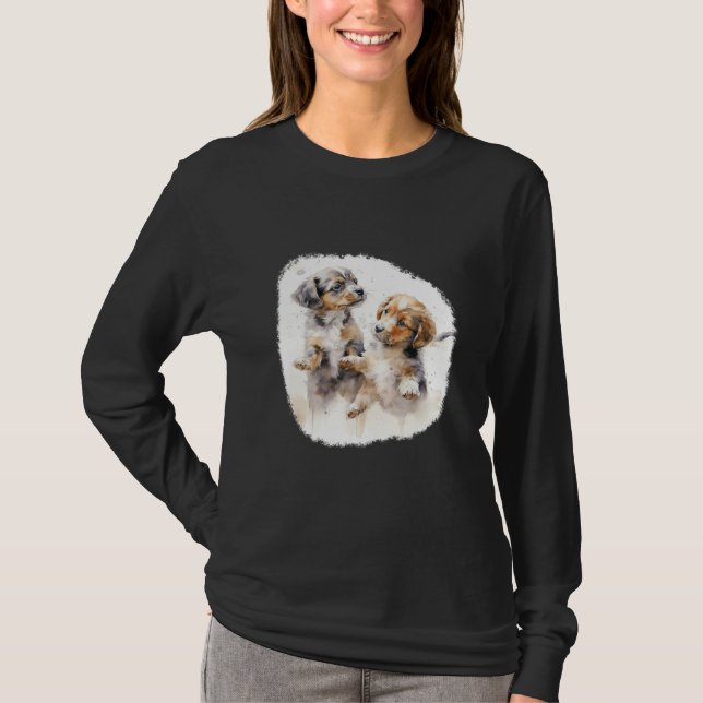 T-shirt Two puppies in watercolour style (Devant)