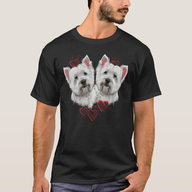 T-shirt Two West Highland White Terrier Valentines Day Cou (Devant)