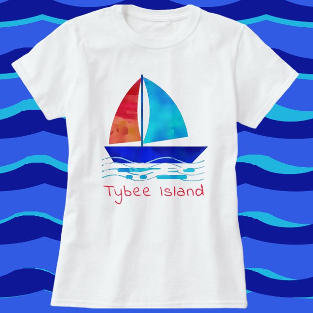 T-shirt Tybee Island Georgia Vacances Aquarelle Voilier (Créateur téléchargé)