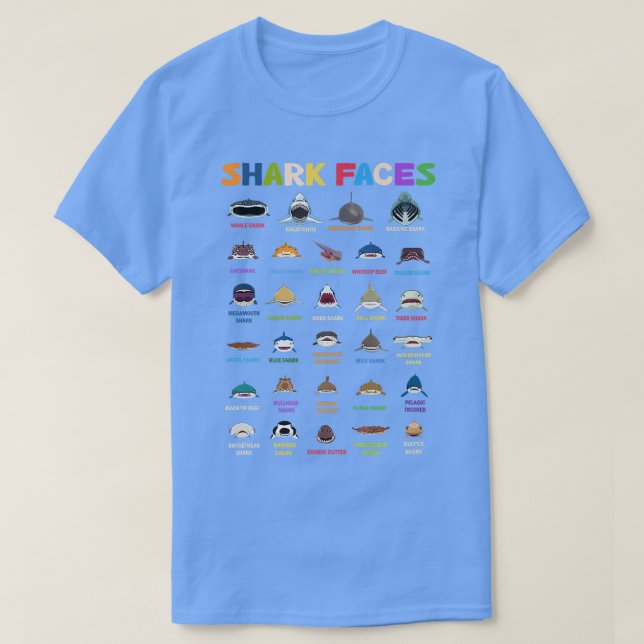 T-shirt Types Of Shark Faces  (Design devant)