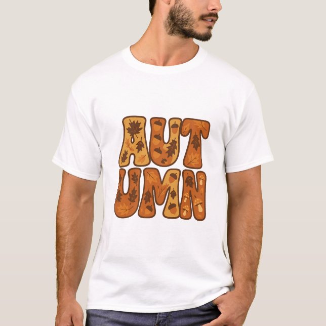 T-shirt Typographie d'automne Design avec Feuilles et Acor (Devant)