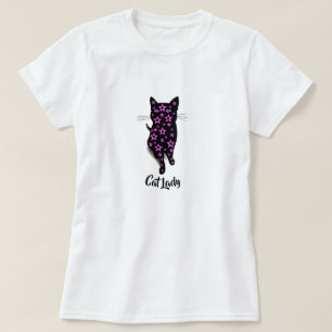 T-shirt Typographie de dame de chat avec étoiles roses et 