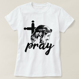 T-shirt Typographie de prière Image de Jésus Blanc Femmes