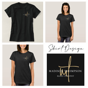 T-shirt Typographie de script monogramme Nom d'or noir