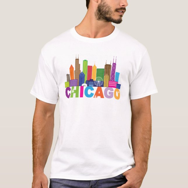 T-shirt Typographie d'horizon de ville de Chicago (Devant)