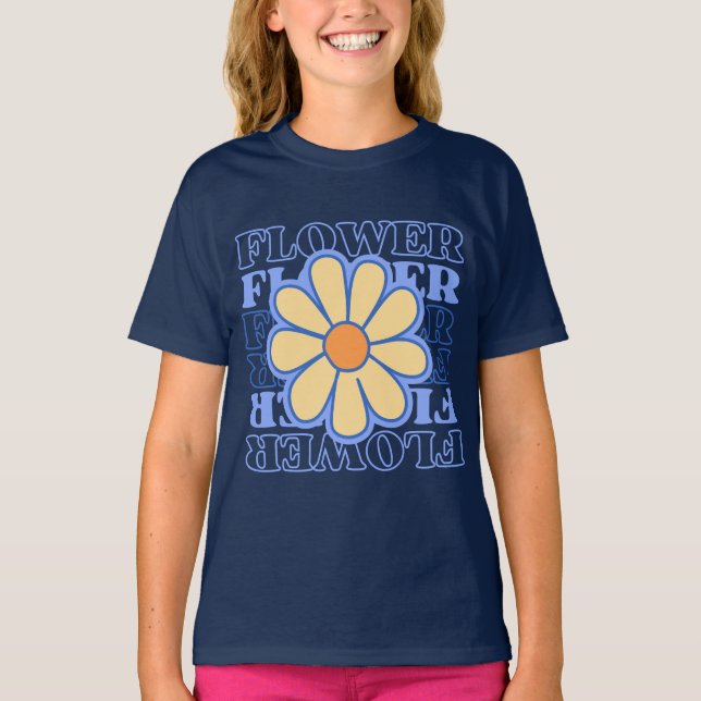 T-shirt typographie florale bleu rétro amoureux (Devant)