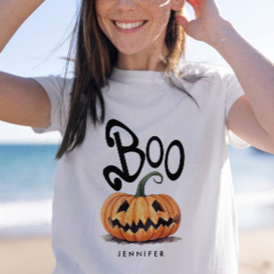 T-shirt Typographie humoristique de Boo orange citrouille 