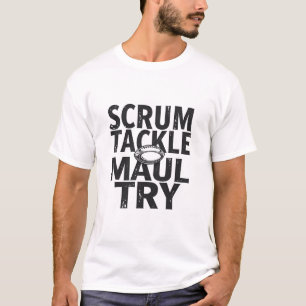 T-shirt Typographie Rugby ,Mêlée Plaquage Maul Essai Minim