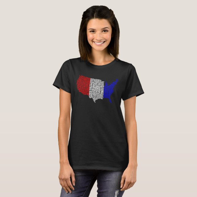 T-shirt Typographie USA en rouge, blanc et bleu (Devant entier)