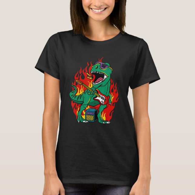 T-shirt Tyrannosaurus Rex Dinosaur Playing Rock Guitar T R (Devant)