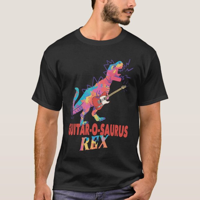 T-shirt Tyrannosaurus Rex Jouer Rock Guitare O Saurus Rex (Devant)