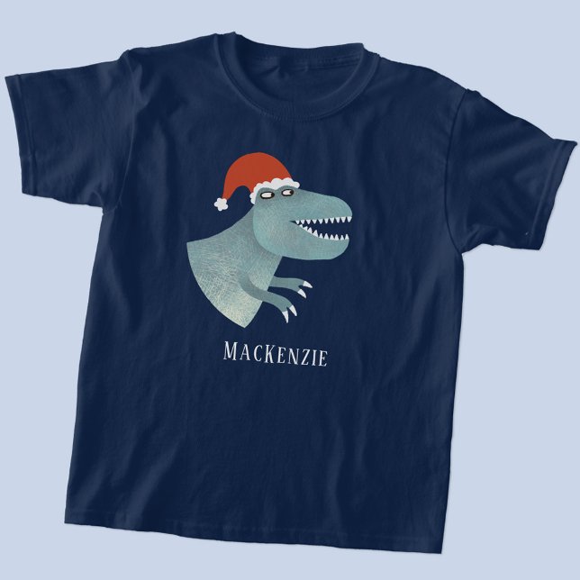T-shirt Tyrannosaurus Rex Noël Santa Hat Personnalisé (Fun personalized name text Tyrannosaurus Rex in a Christmas Santa hat t-shirt)