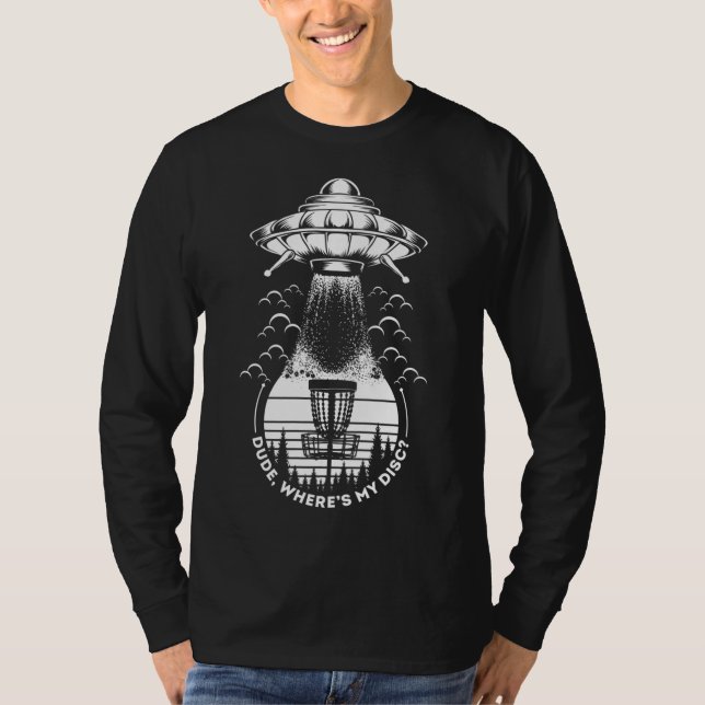 T-shirt UFO Disk Golf mec où est mon disque (Devant)