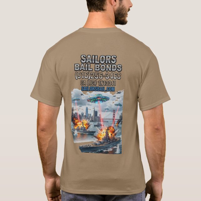 T-shirt UFOs attack US Navy in San Francisco Bay (Dos)