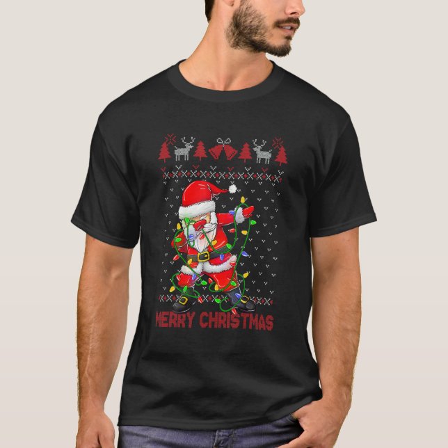 T-shirt Ugly Christmas Dabbing Sweater  Santa Christmas Fa (Devant)