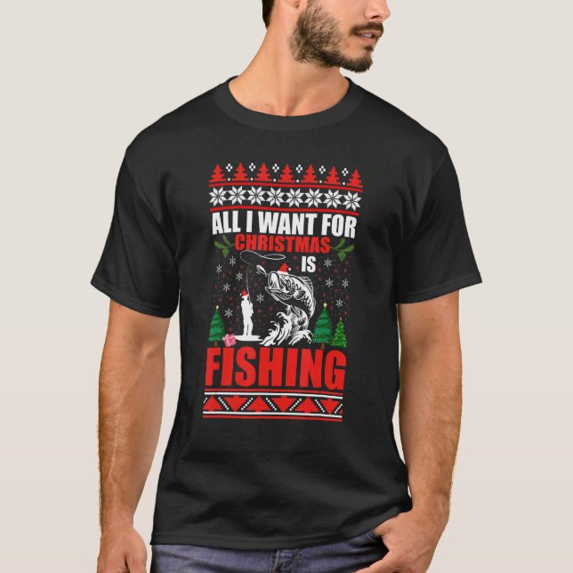 T-shirt Ugly Christmas Sweater Fishing Cute Fishing Santa  (Devant)