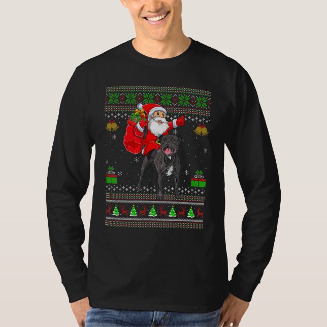 T-shirt Ugly Santa Riding Staffordshire Bull Terrier Dog C (Devant)