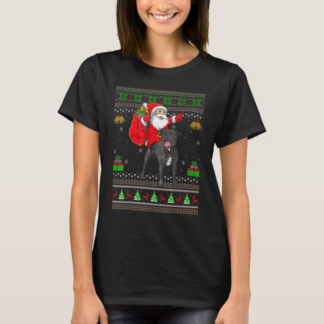 T-shirt Ugly Santa Riding Staffordshire Bull Terrier Dog C (Devant)