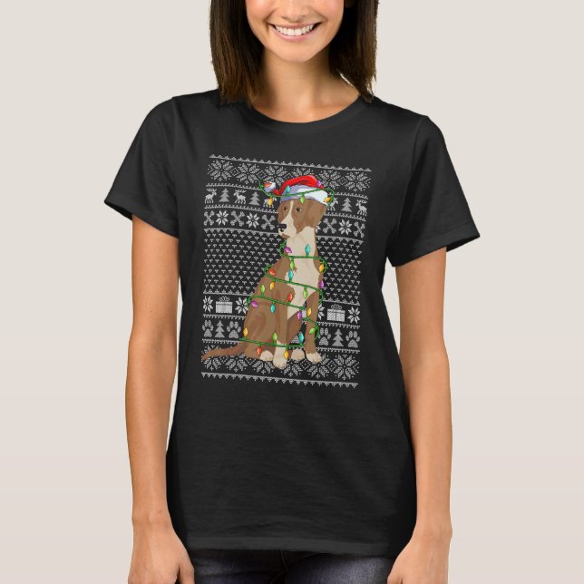 T-shirt Ugly Sweater Style Xmas Light Santa Bloodhound Dog (Devant)