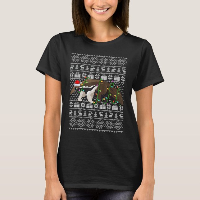 T-shirt Ugly Sweater Style Xmas Lights Santa Anteater Chri (Devant)