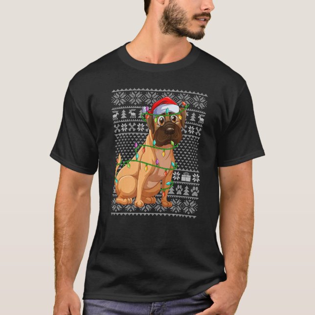 T-shirt Ugly Sweater Style Xmas Lights Santa Bulldog Chris (Devant)