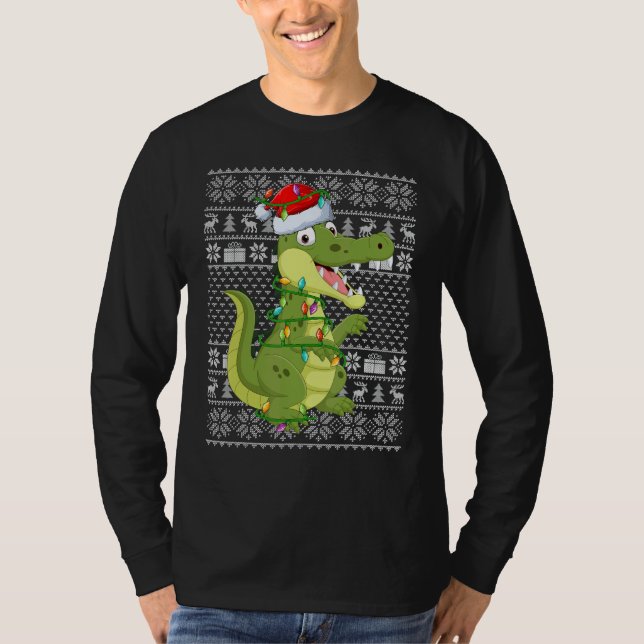 T-shirt Ugly Sweater Style Xmas Lights Santa Crocodile Chr (Devant)
