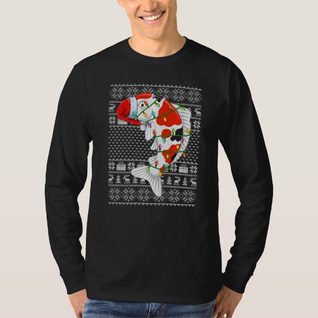 T-shirt Ugly Sweater Style Xmas Lights Santa Koi Fish Chri (Devant)