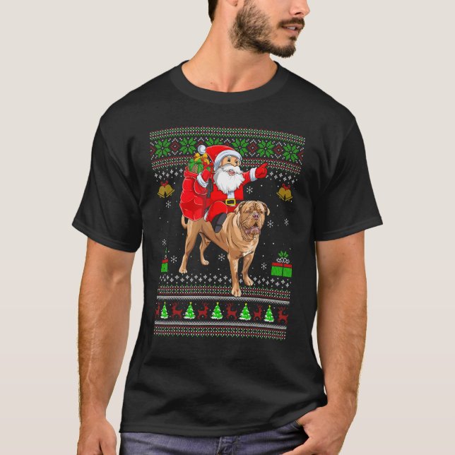 T-shirt Ugly Xmas Santa Riding English Mastiff Dog Christm (Devant)