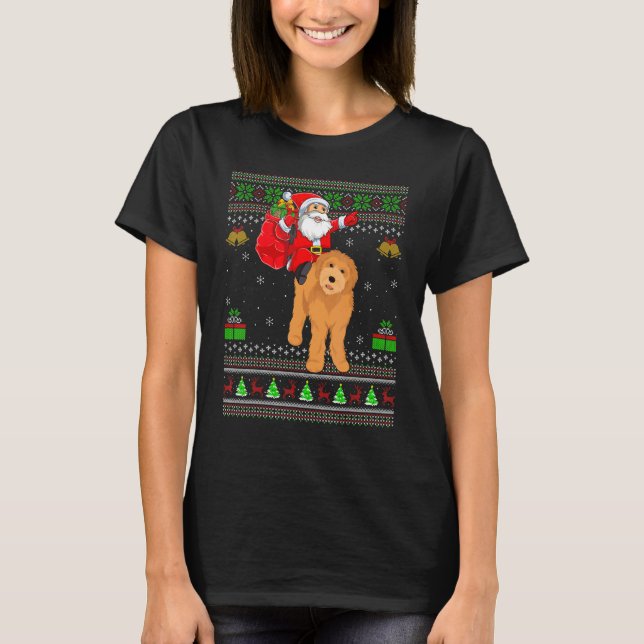 T-shirt Ugly Xmas Santa Riding Goldendoodle Dog Christmas (Devant)