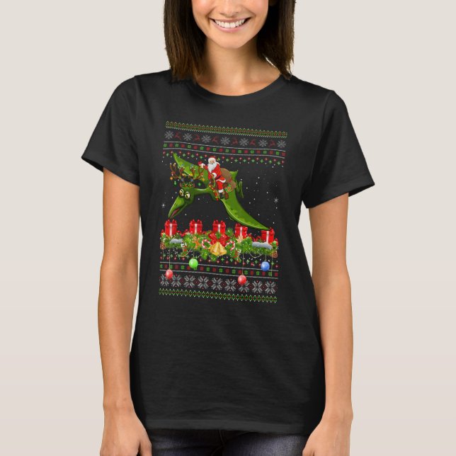 T-shirt Ugly Xmas Santa Riding Pterodactyl Dinosaur Bird C (Devant)
