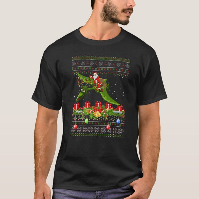 T-shirt Ugly Xmas Santa Riding Pterodactyl Dinosaur Bird C (Devant)