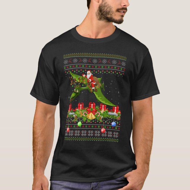 T-shirt Ugly Xmas Santa Riding Pterodactyl Dinosaur Bird C (Devant)