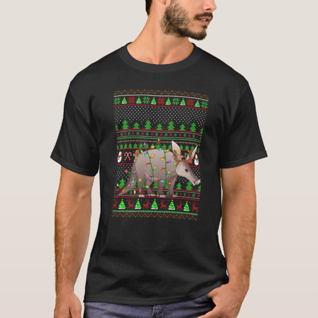 T-shirt Ugly Xmas Sweater Style Lighting Aardvark Christma (Devant)