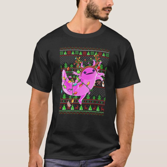 T-shirt Ugly Xmas Sweater Style Lighting Axolotl Christmas (Devant)