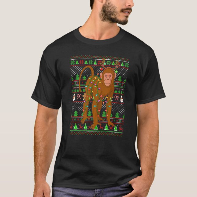 T-shirt Ugly Xmas Sweater Style Lighting Bonobo Christmas  (Devant)