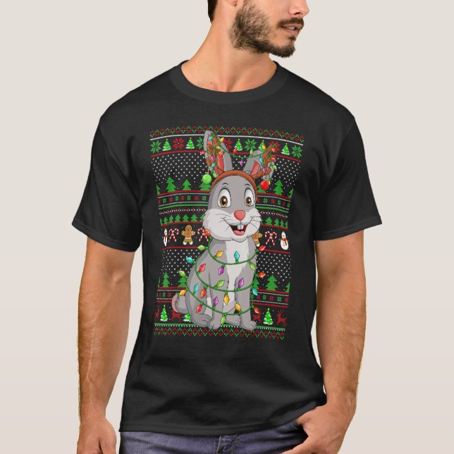 T-shirt Ugly Xmas Sweater Style Lighting Bunny Christmas (Devant)