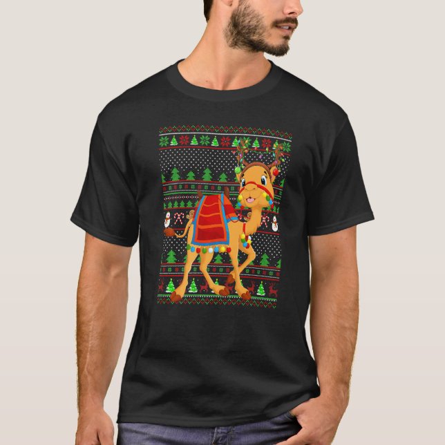 T-shirt Ugly Xmas Sweater Style Lighting Camel Christmas   (Devant)