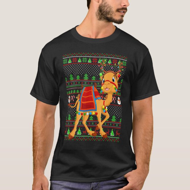 T-shirt Ugly Xmas Sweater Style Lighting Camel Christmas (Devant)