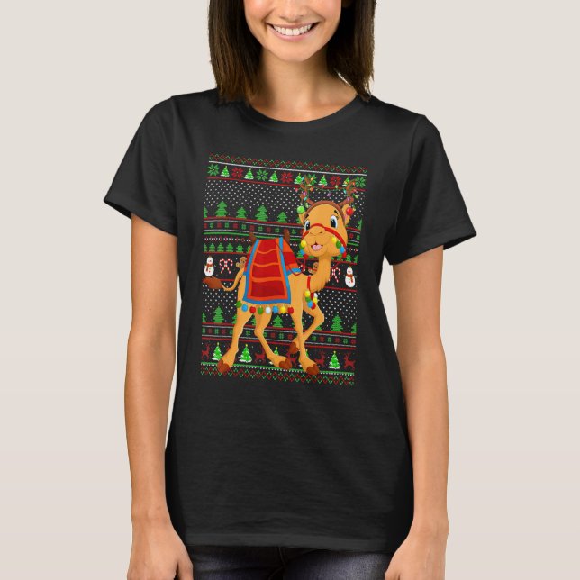 T-shirt Ugly Xmas Sweater Style Lighting Camel Christmas (Devant)