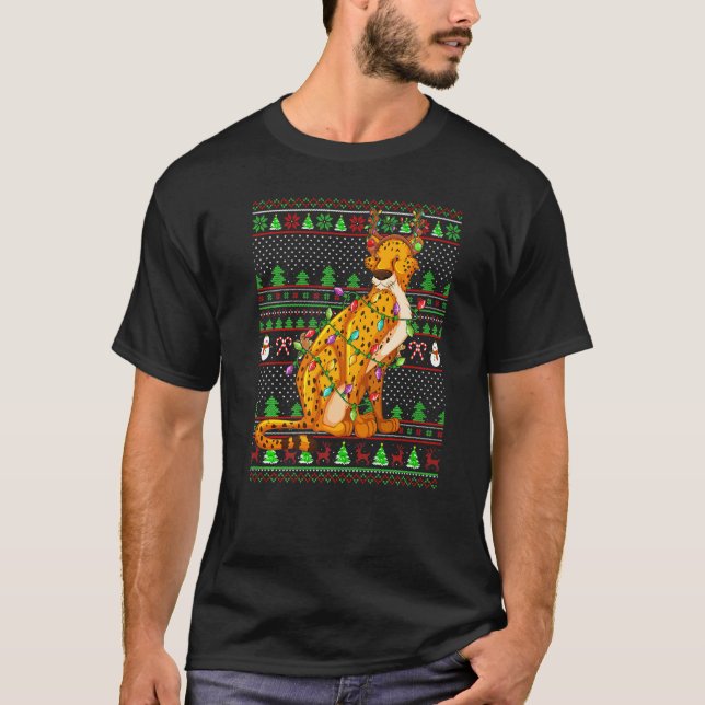 T-shirt Ugly Xmas Sweater Style Lighting Cheetah Christmas (Devant)