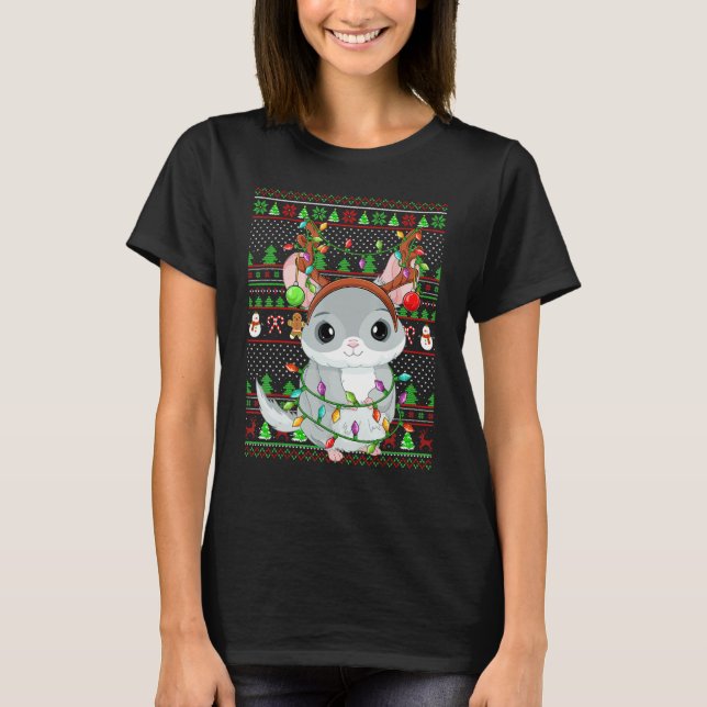 T-shirt Ugly Xmas Sweater Style Lighting Chinchilla Christ (Devant)