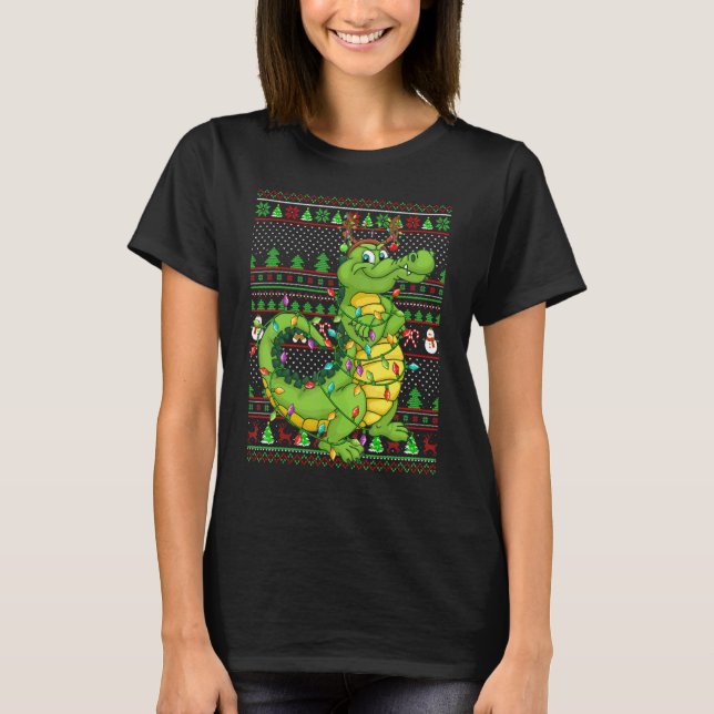 T-shirt Ugly Xmas Sweater Style Lighting Crocodile Christm (Devant)
