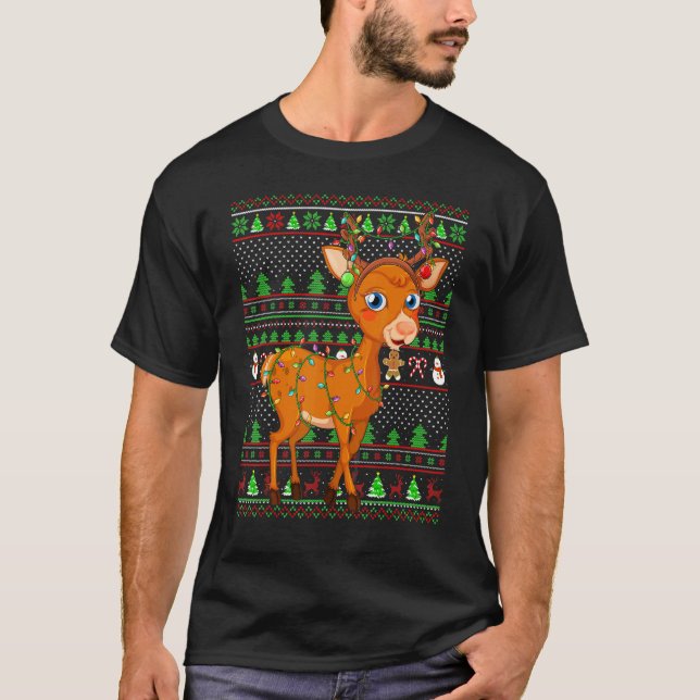 T-shirt Ugly Xmas Sweater Style Lighting Deer Christmas (Devant)