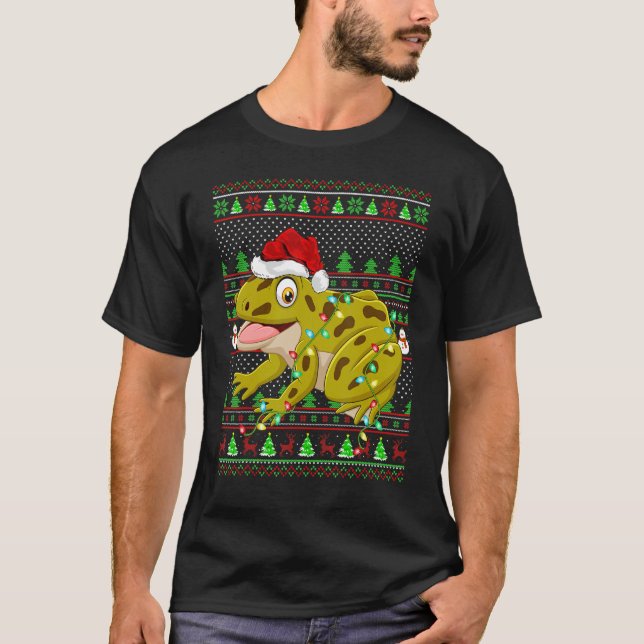 T-shirt Ugly Xmas Sweater Style Lighting Frog Christmas (Devant)