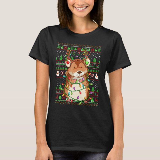 T-shirt Ugly Xmas Sweater Style Lighting Gerbil Christmas (Devant)
