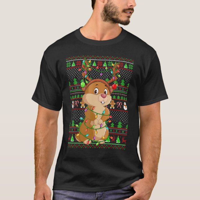 T-shirt Ugly Xmas Sweater Style Lighting Gopher Christmas (Devant)