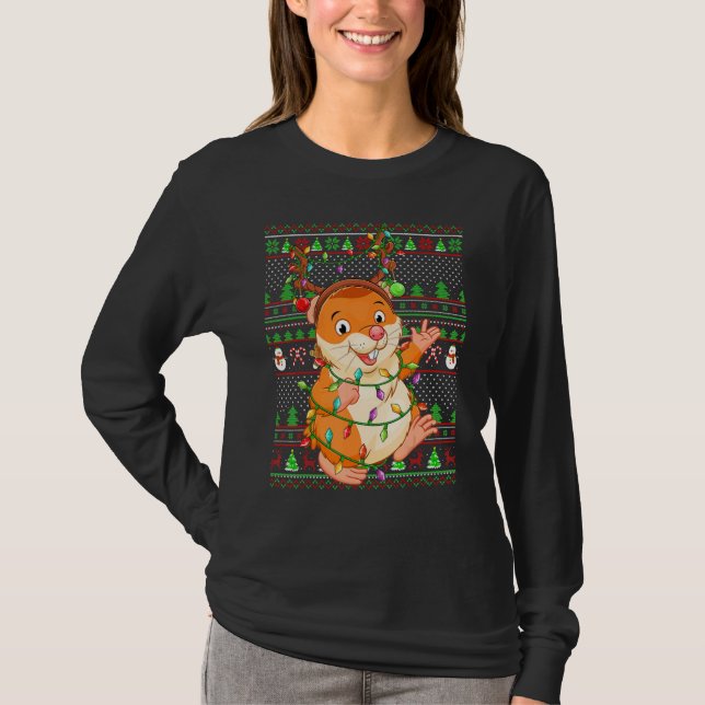 T-shirt Ugly Xmas Sweater Style Lighting Hamster Christmas (Devant)